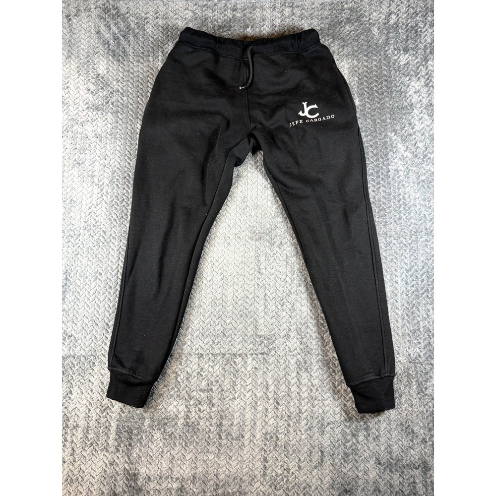 Jefe Cargado Sweatpants Boys Small Black Logo Fleece Lined Mid Rise Drawstring‎